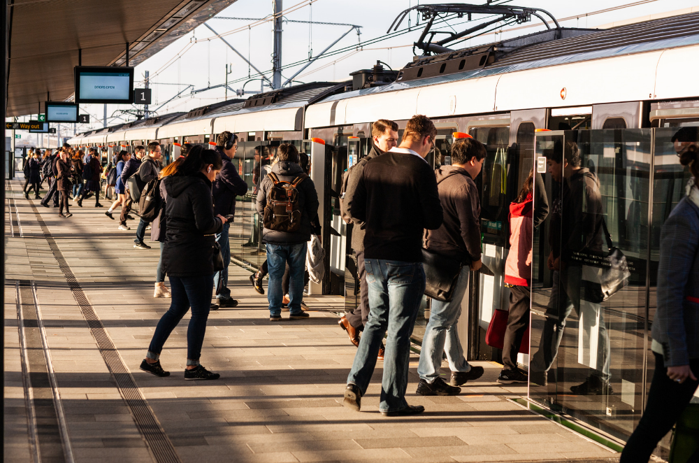 crowded train platform in sydney